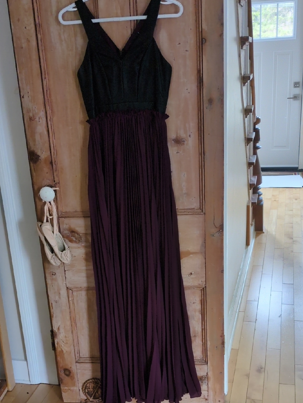 Vici Black Bodice with Plum Pleated Maxi Skirt